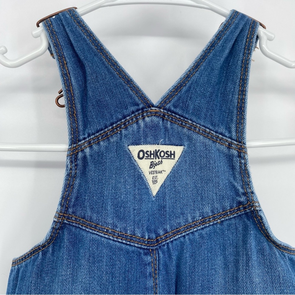 OshKosh B'gosh Blue & Pink Girls Denim Flower Overalls 12M - Picture 4 of 6
